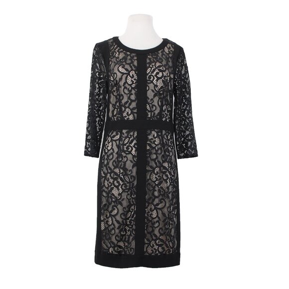 Laundry Shelli Segal Dress Sz 10 Black Lace over Nude Slip Poly Blend Dress - Picture 1 of 12